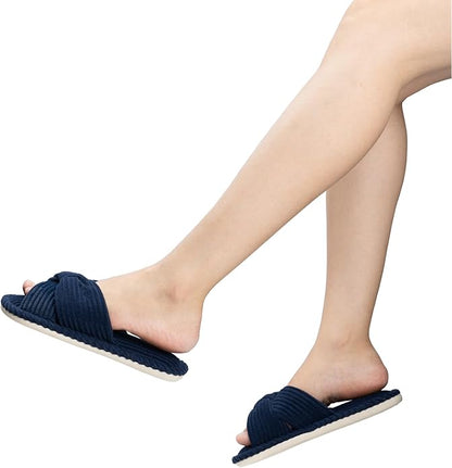 Slippers for Women Memory Foam House Womens Slipper Slides Home Bedroom Bathroom Spa Open Toe Corduroy Bow Slippers Cozy Comfortable