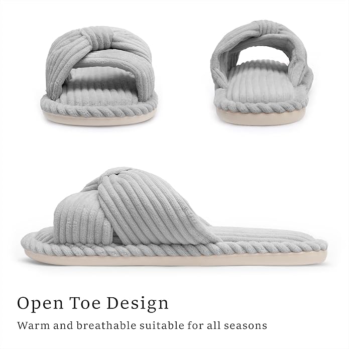 Slippers for Women Memory Foam House Womens Slipper Slides Home Bedroom Bathroom Spa Open Toe Corduroy Bow Slippers Cozy Comfortable