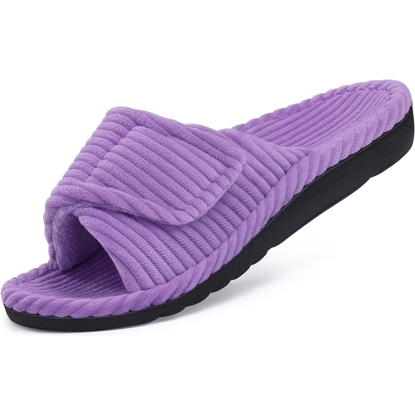 Orthopedic House Slippers for Women With Adjustable Arch For Support, Indoor Open Toe Corduroy Shoes