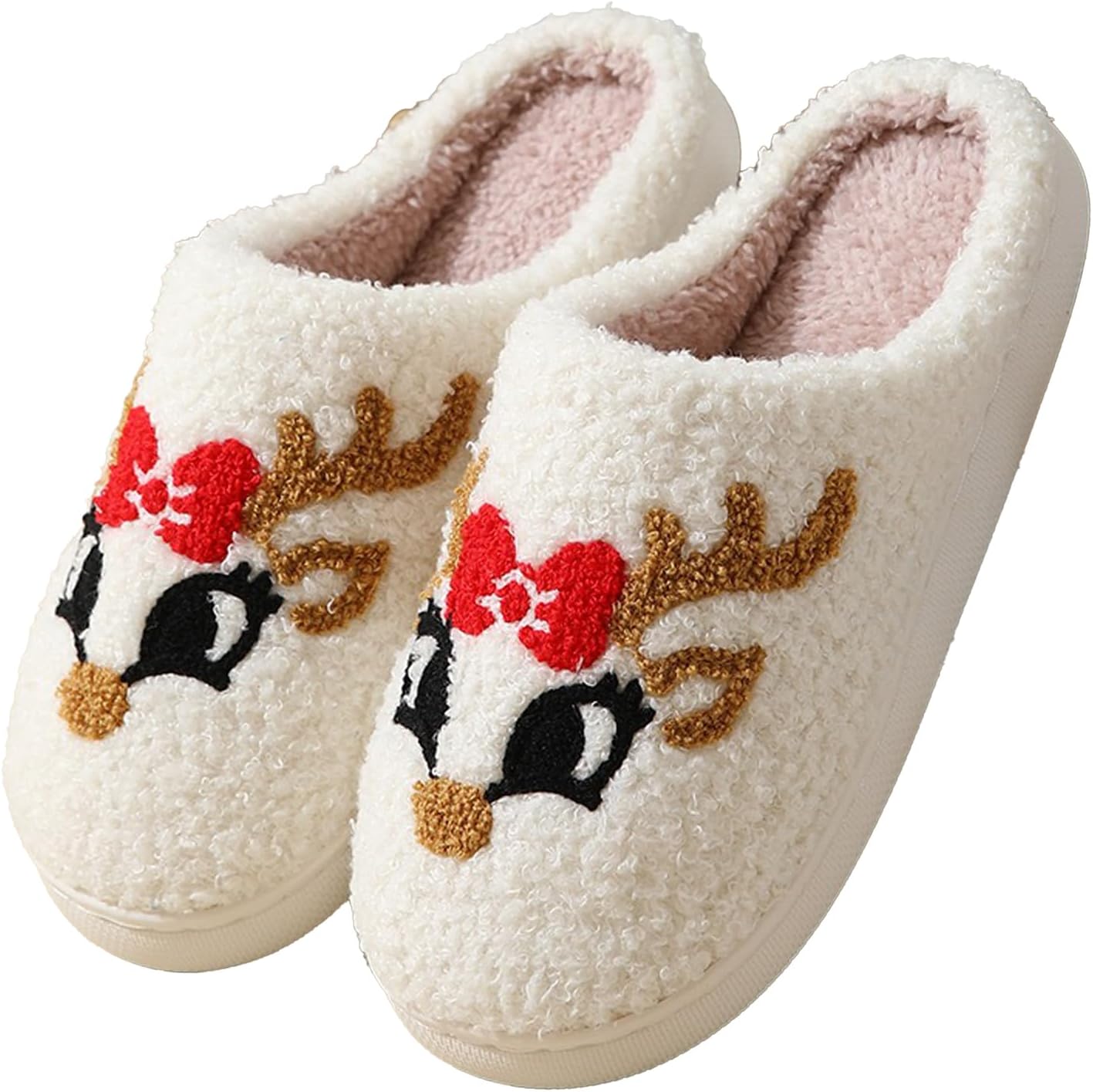 Women's Warm Graphic Christmas Slippers, Indoor, Fluffy & Warm Fleece Slip-On House Shoes, Perfect Gift For Mom, Sister, Girlfriend, Friends