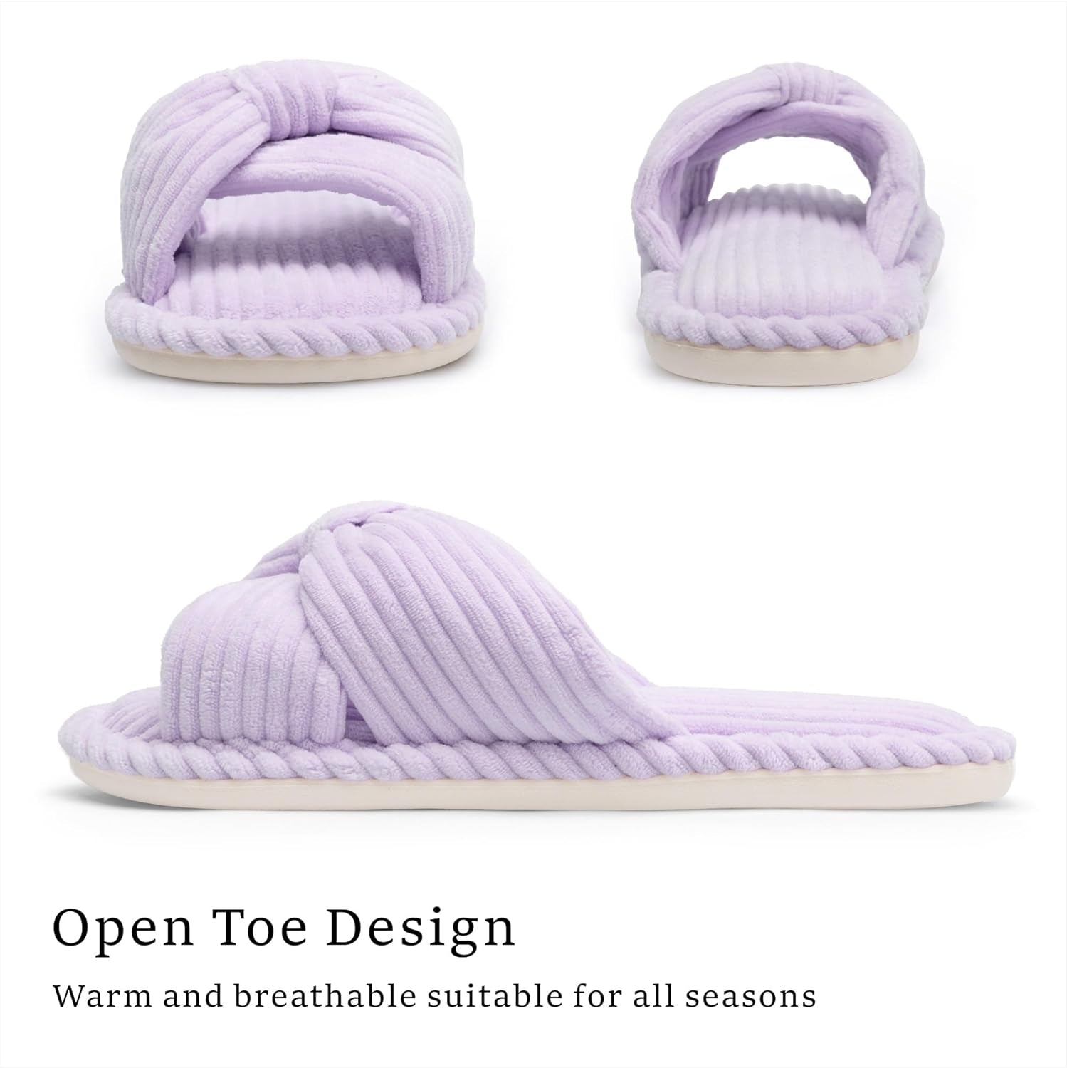 Slippers for Women Memory Foam House Womens Slipper Slides Home Bedroom Bathroom Spa Open Toe Corduroy Bow Slippers Cozy Comfortable