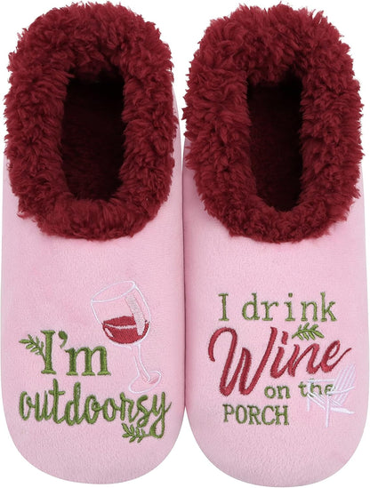 Women's Pairable  Wine & Coffee Gift Slippers - Funny Non-Slip Fuzzy House Slippers